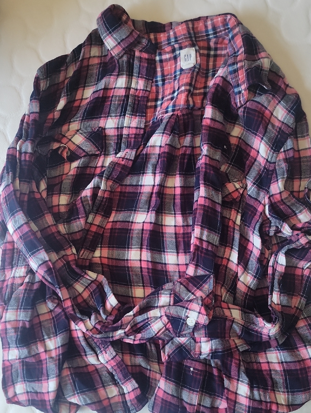 GAP Pink, Navy & White Plaid Flannel Shirt